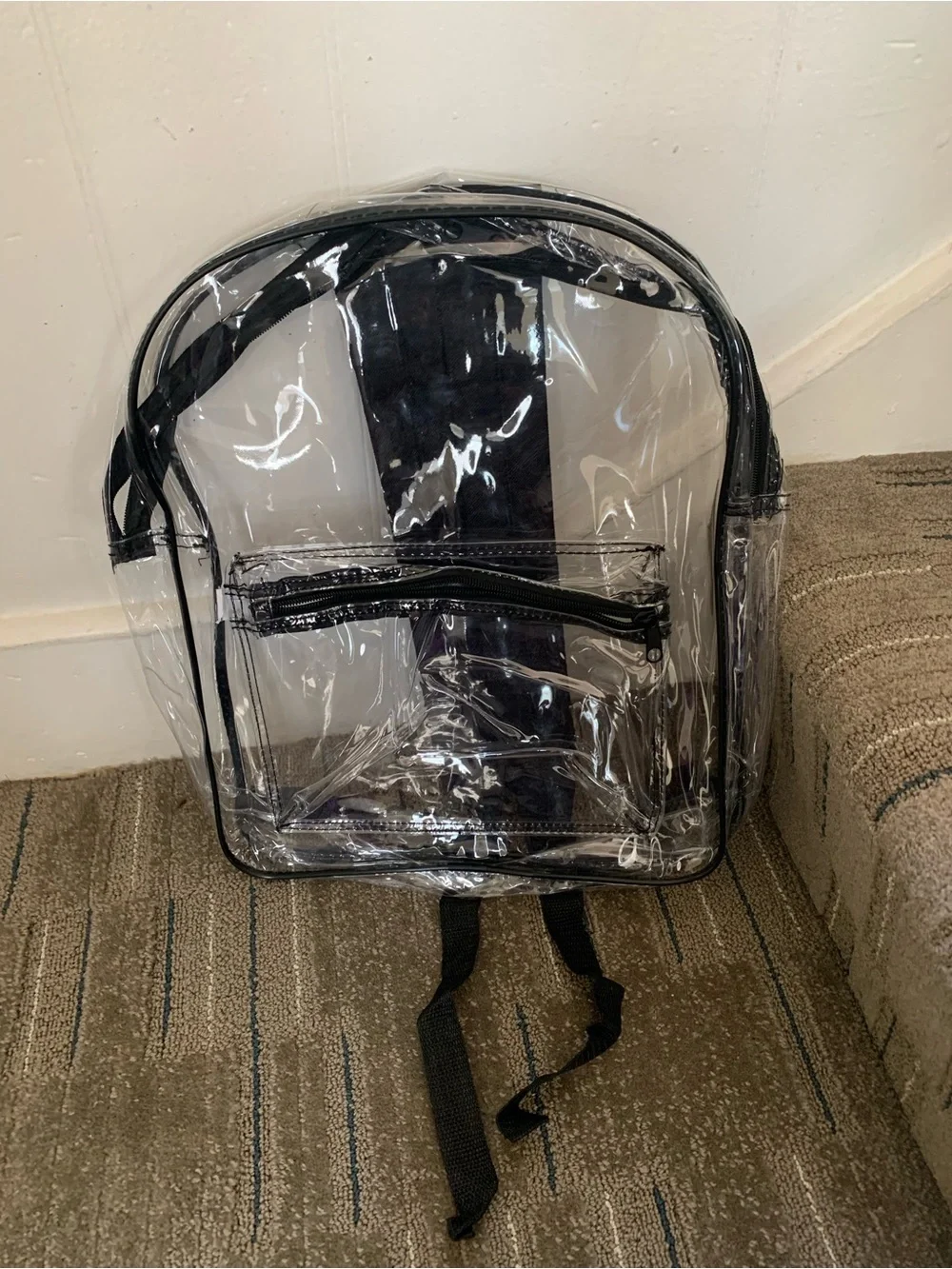 Clear PVC Backpack with Black Trim - Transparent Men’s Bag